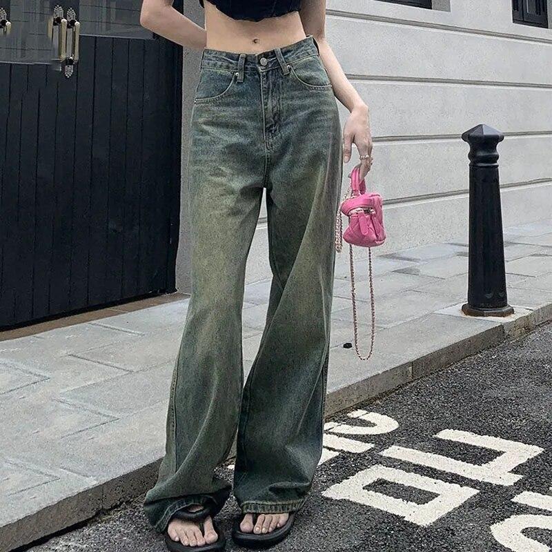 Diana Fashion Clothes Jaren 2000 Vintage Verlengen Rechte Jeans Vrouwen Chique Koreaanse Hoge Taille Gewassen Denim Broek Vrouwelijke Elegante Streetwear Losse Wijde Pijpen Broek 2XL blauw