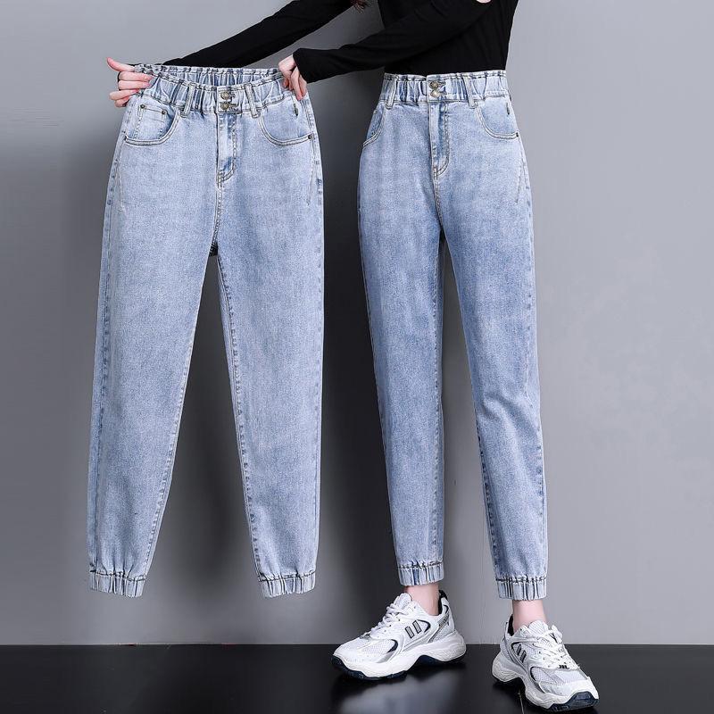 KAOLA Hoge taille trekkoord harem baggy jeans dames lente herfst all-match streetwear enkellange denim broek casual jeans S zwart