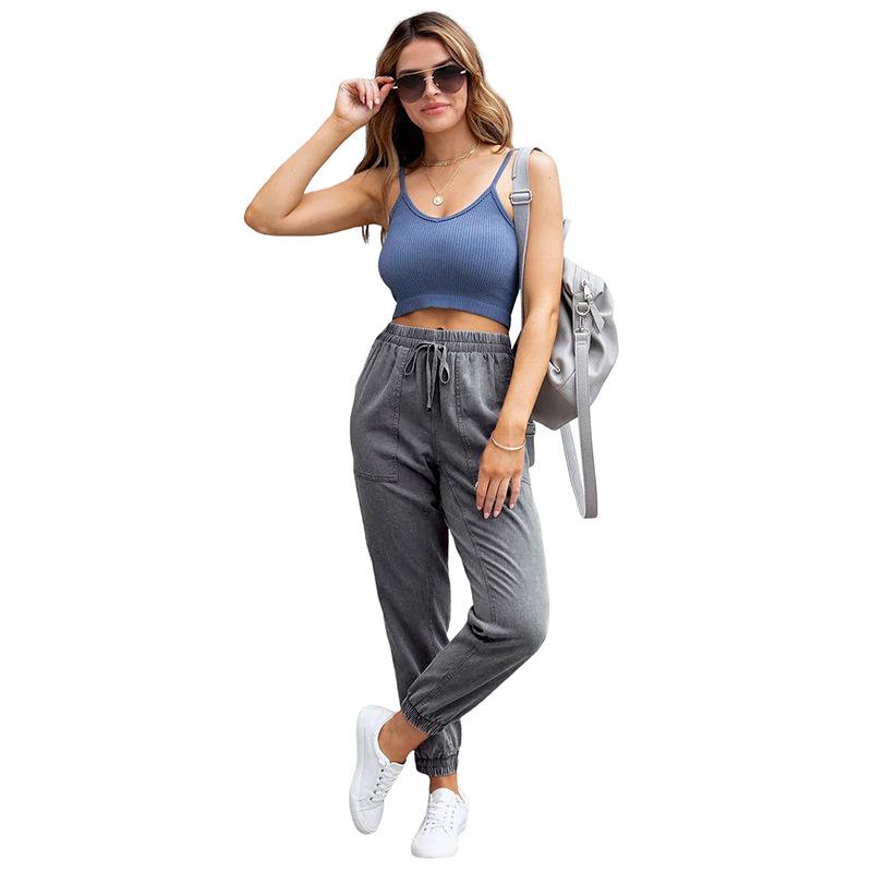 Omena 2024 Stretch damesjeans met wijde pijpen en trekkoord 2XL grijze kleur
