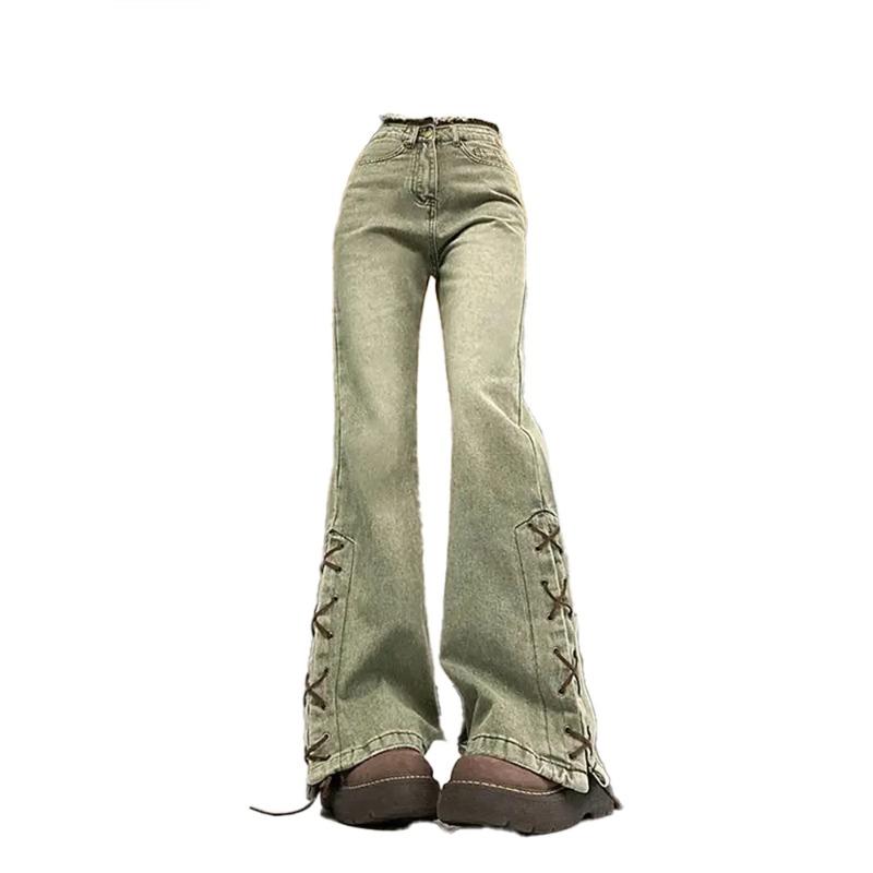 Exotic Harajuku Streetwear Y2K Retro Mode Vrouwen Hoge Taille Jeans Groen Ontwerp Wijde Pijpen Rechte Losse Denim Broek Y2K Baggy Broek XXL blauw