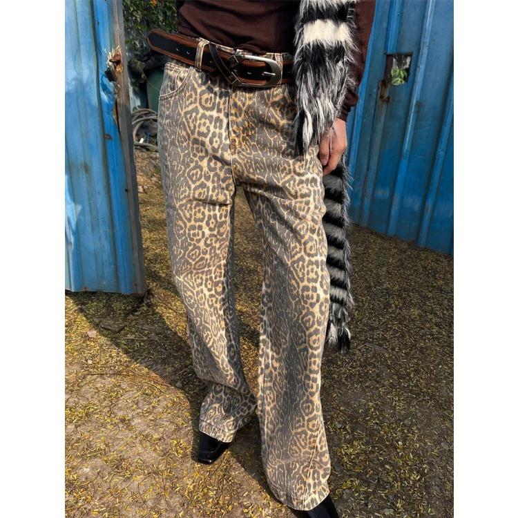 YUMI wardrobe Vintage luipaardprint jeans baggy vrouwen hiphop streetwear Y2k denim broek grunge esthetische wijde pijpen jeans oversized XL