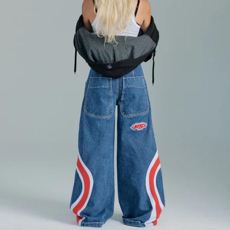 YUMI wardrobe Baggy Jeans Vrouwen Amerikaanse Vintage Hoge Taille Jeans Harajuku Streetwear Trend Jeans Modellen Hip Hop Wijde Pijpen Broek Vrouwen S blauw