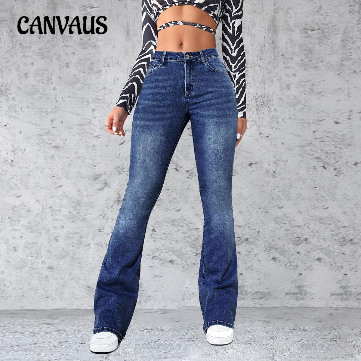 CANVAUS Lente, zomer en herfst Damesjeans Slim Temperament Micro-grote broek Lange broek M blauw