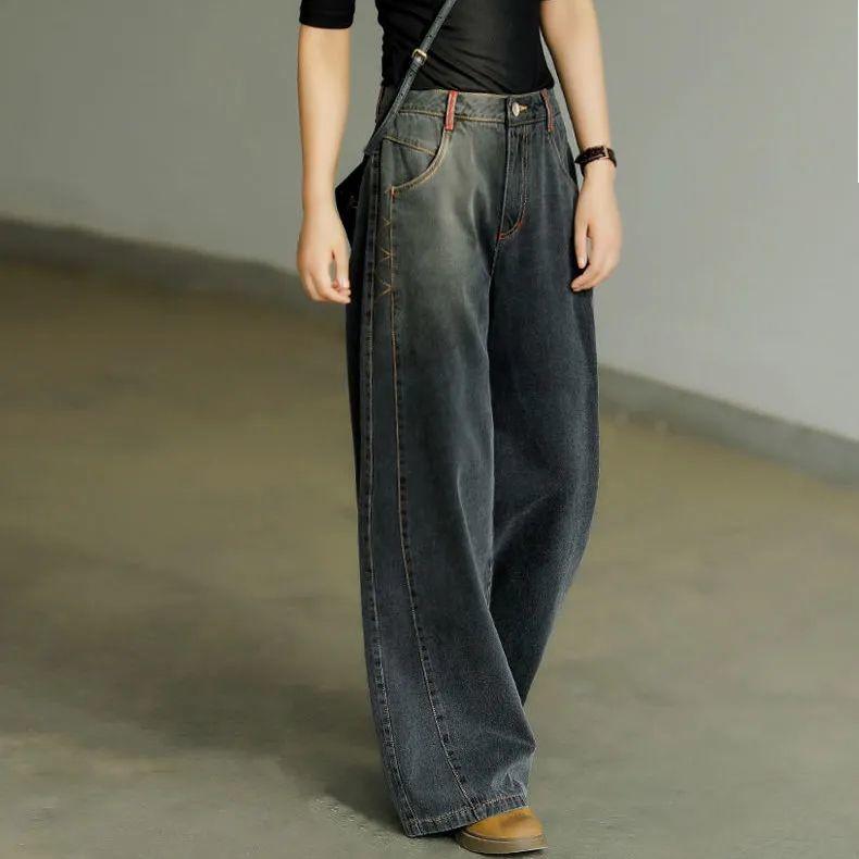Molly Show Vrouwen Lente Herfst Plus Size Jeans Hoge Taille Wijde Pijpen Rechte Broek Losse Denim Jeans Vintage Casual Broeken 32