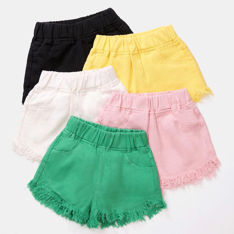 XiaoyuDD Zomermode meisjesshorts Grote jongens Denim Kleurrijke shorts met kwastjes voor 3 tot 12 jaar Uitloper Trendy kinderbroeken 140 roze