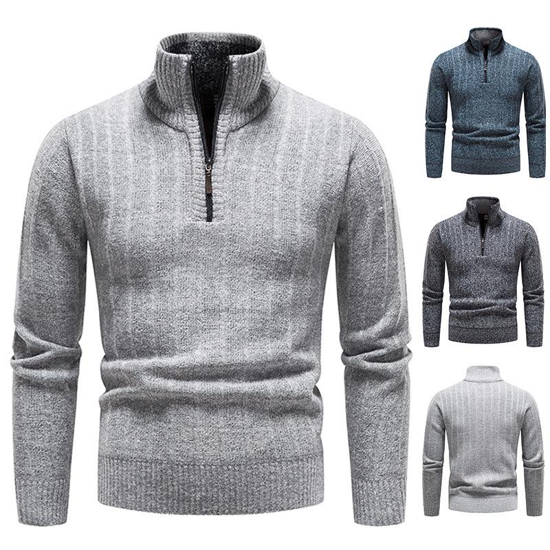 Damaiya11 Heren truien Herfst en winter Casual gebreide kleding Mannelijke truien Halve coltrui Klassieke herensweaters Wollen trui M grijs