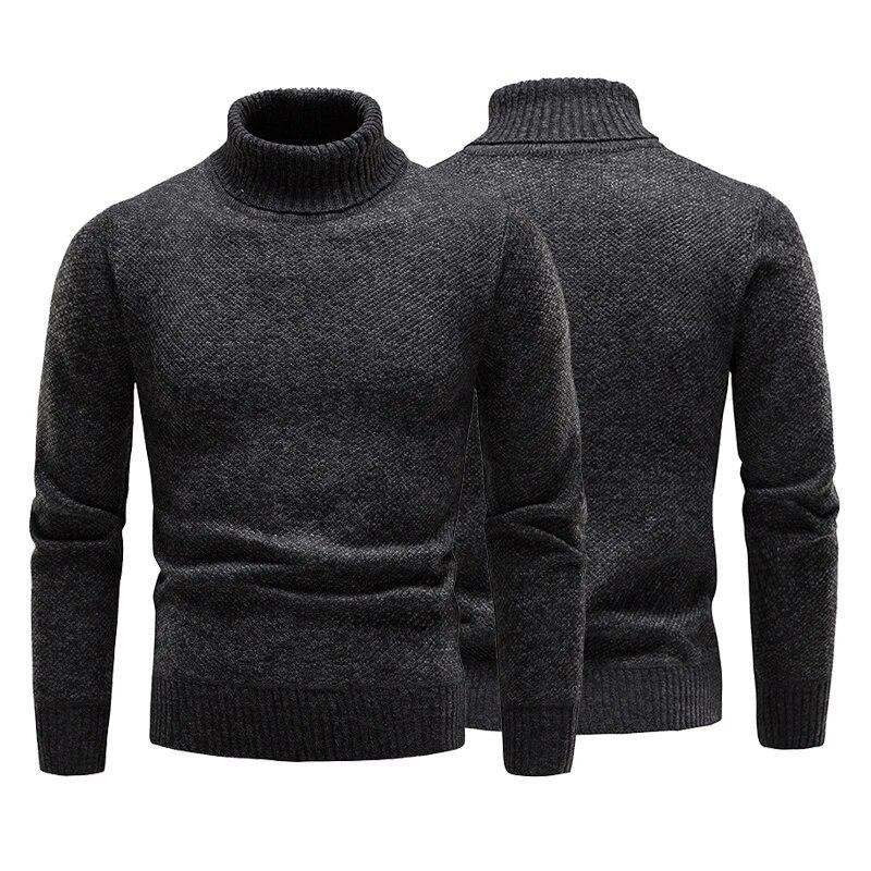 AC-Fashion-4 Herfst Winter Warme Turtleneck Trui Heren Casual Rollneck Gebreide Pullover Houd Warm Heren Trui Gebreide Wollen Trui XXXL donkergrijze kleur