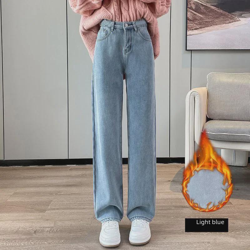 VantaGoods High-Waisted Plus Velvet Wide-Leg Jeans voor dames - Slim & Tall, herfst/winter warmte S