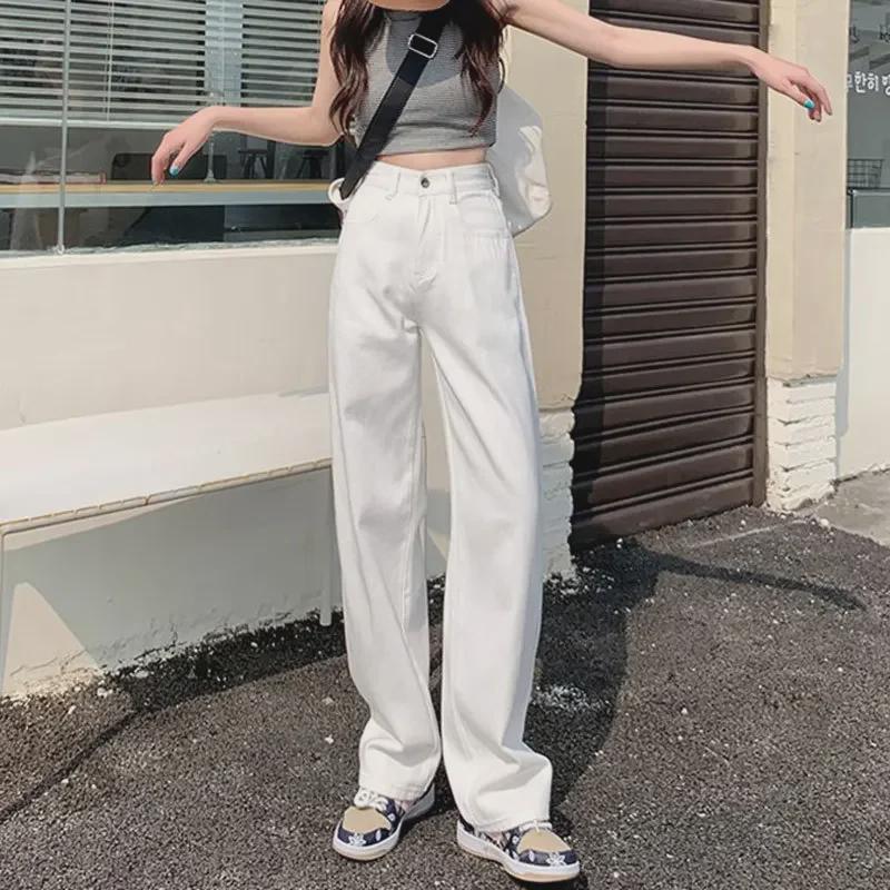 VantaGoods Witte peervormige jeans met hoge taille en wijde pijpen voor dames - perfect voor de lente, zomer en herfst 2XL