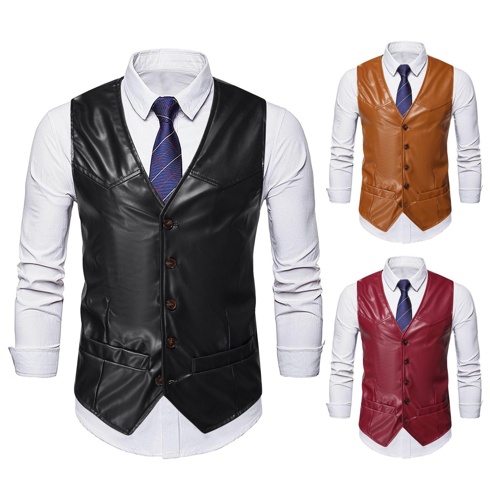 Top Men Wardrobe 2023 Herfst/Winter Heren Europees Enkelrijs Leren Vest - Casual Stijl XL rood