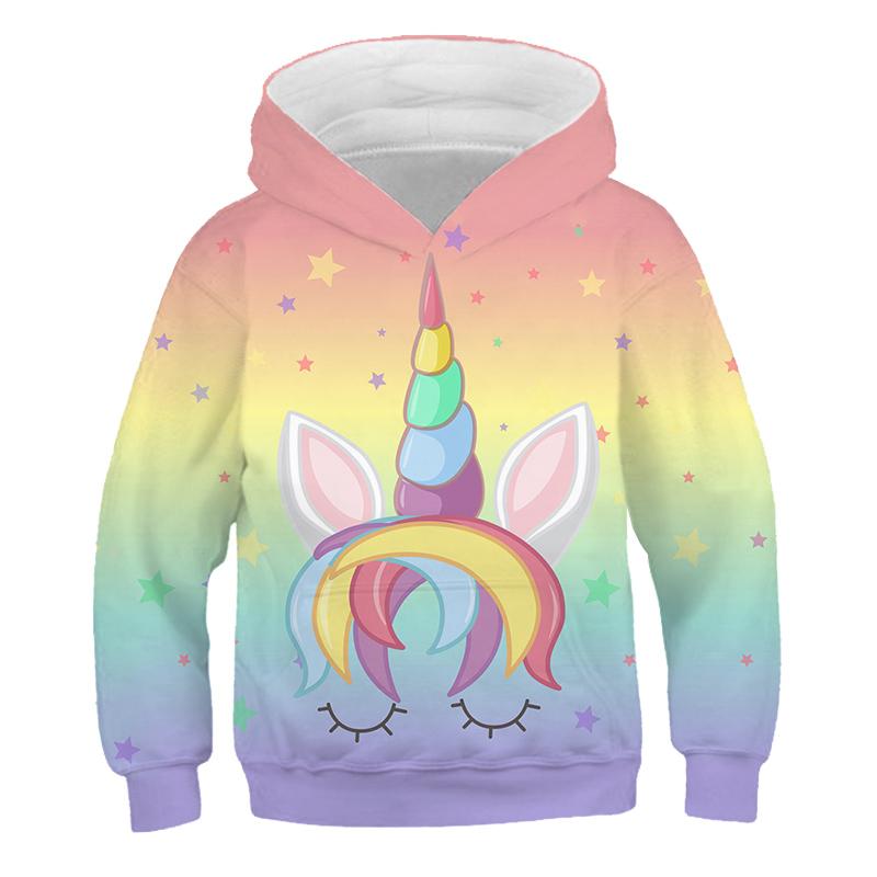 ETST WENDY 011 Eenhoorn 3D Hoodie Kinderen Meisjes Lente Mode Lange Mouw Bedrukt Dier Hoodie Losse Katoenen Sport Capuchon Tops 160