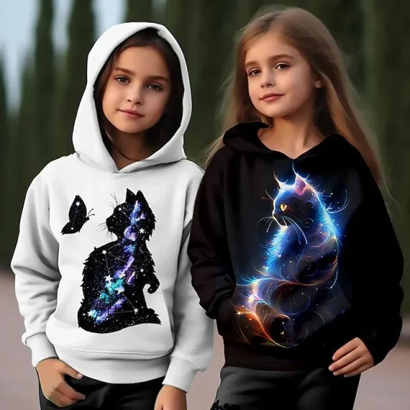 ETST WENDY 012 Meisjes 3D Grafische Cartoon Kat Hoodie Lange Mouw 3D Print Herfst Winter Actief Mode Schattig Polyester Kinderen Buiten Casual Dagelijks 150CM