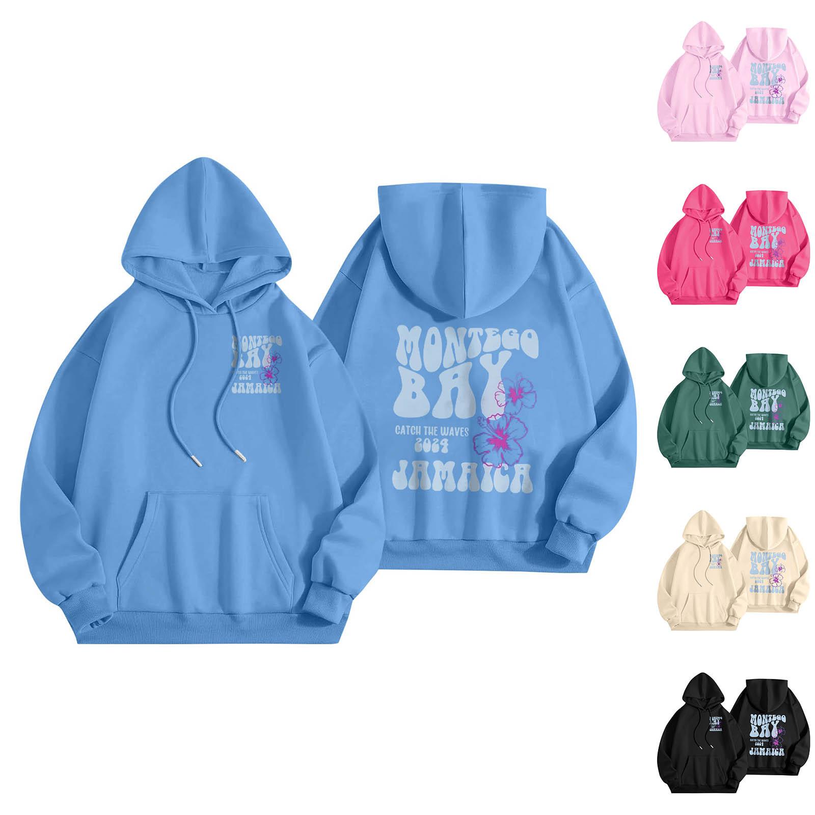 Xingben Two Sweatshirts voor tienermeisjes Lange mouwen Letter Print Casual Grafische Hoodies Trekkoord Pullover Schattige Oversized Hoodie L zwart