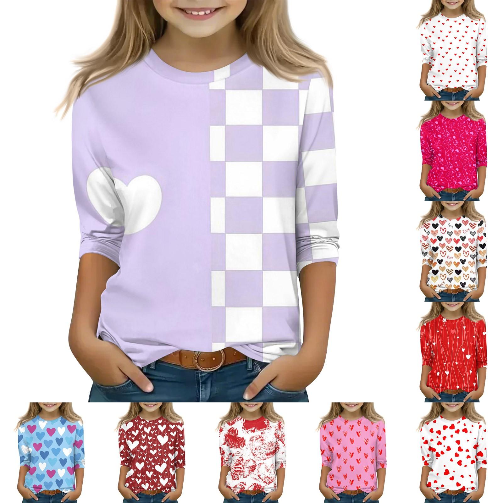 Hong Hollyland Print tops voor jeugdige meisjes van 5-16 jaar ronde hals 3/4 mouwen T-shirts trendy tops outfit T-shirts 160