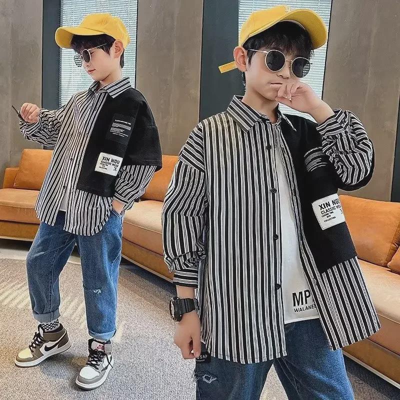 VantaGoods Trendy jongensoverhemden lente en herfst 2024: Stijlvolle streetwear voor kinderen 120 zwart