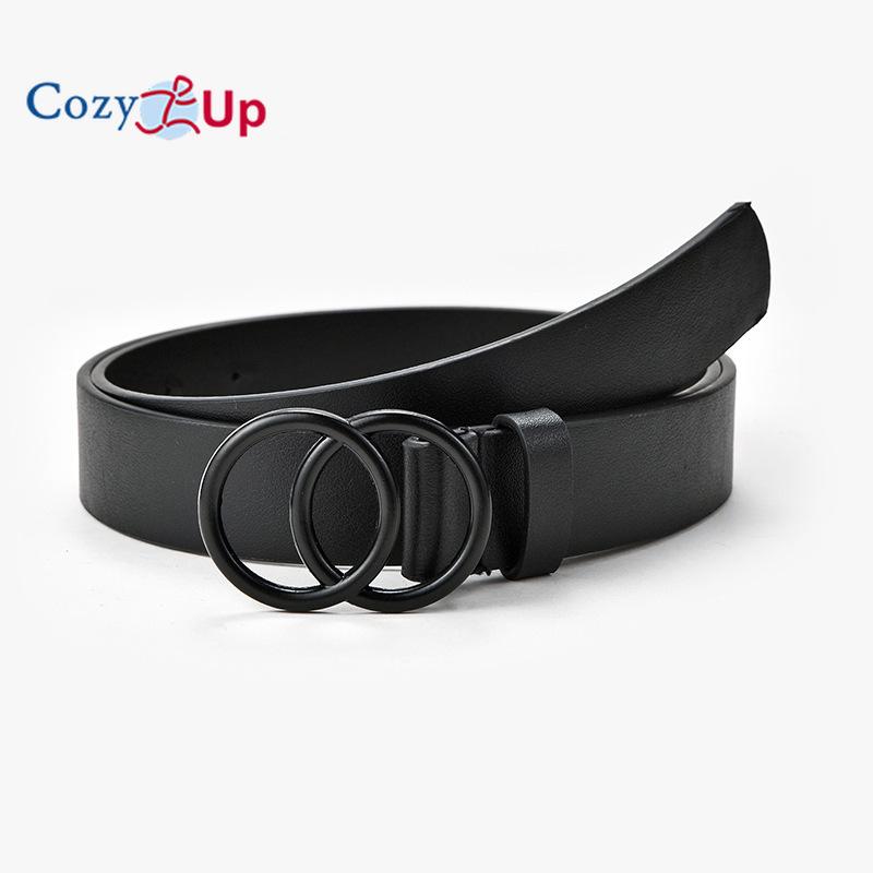 Cozy Up Europese en Amerikaanse dubbele cirkel zwarte knopen damesriem mode decoratieve jeans riem dames 106*2.8cm zwart