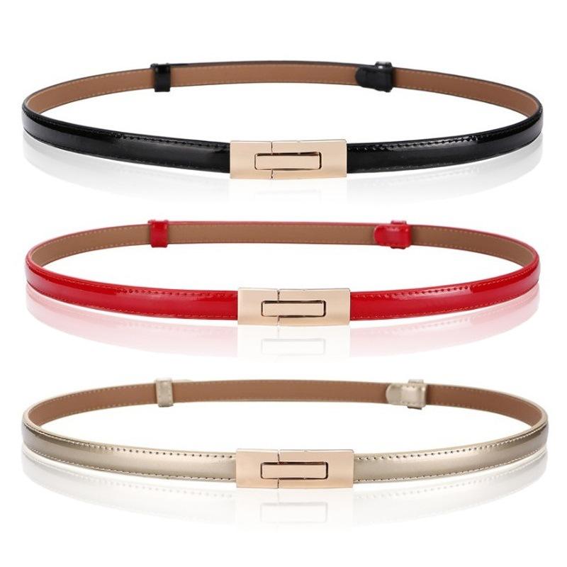 Meimeier Dames leren dunne riem lakleren aantrekriem dames mode all-match decoratieve rok koeienhuid tailleketting 96cm