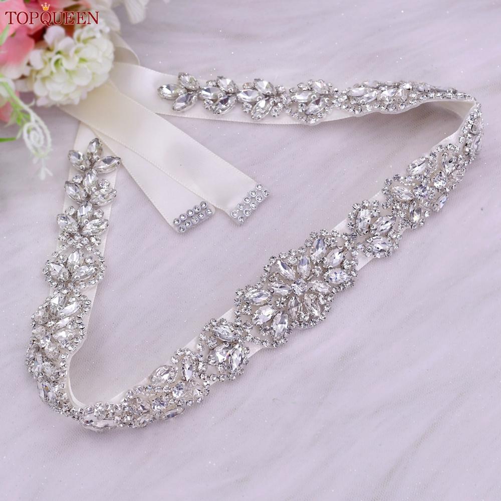 Various wearables TOPQUEEN S75 Bruidsjurk Riem Zilveren Strass Kristal Elegante Luxe Handgemaakte Kralen Bruidsmeisjesjurken Riem
