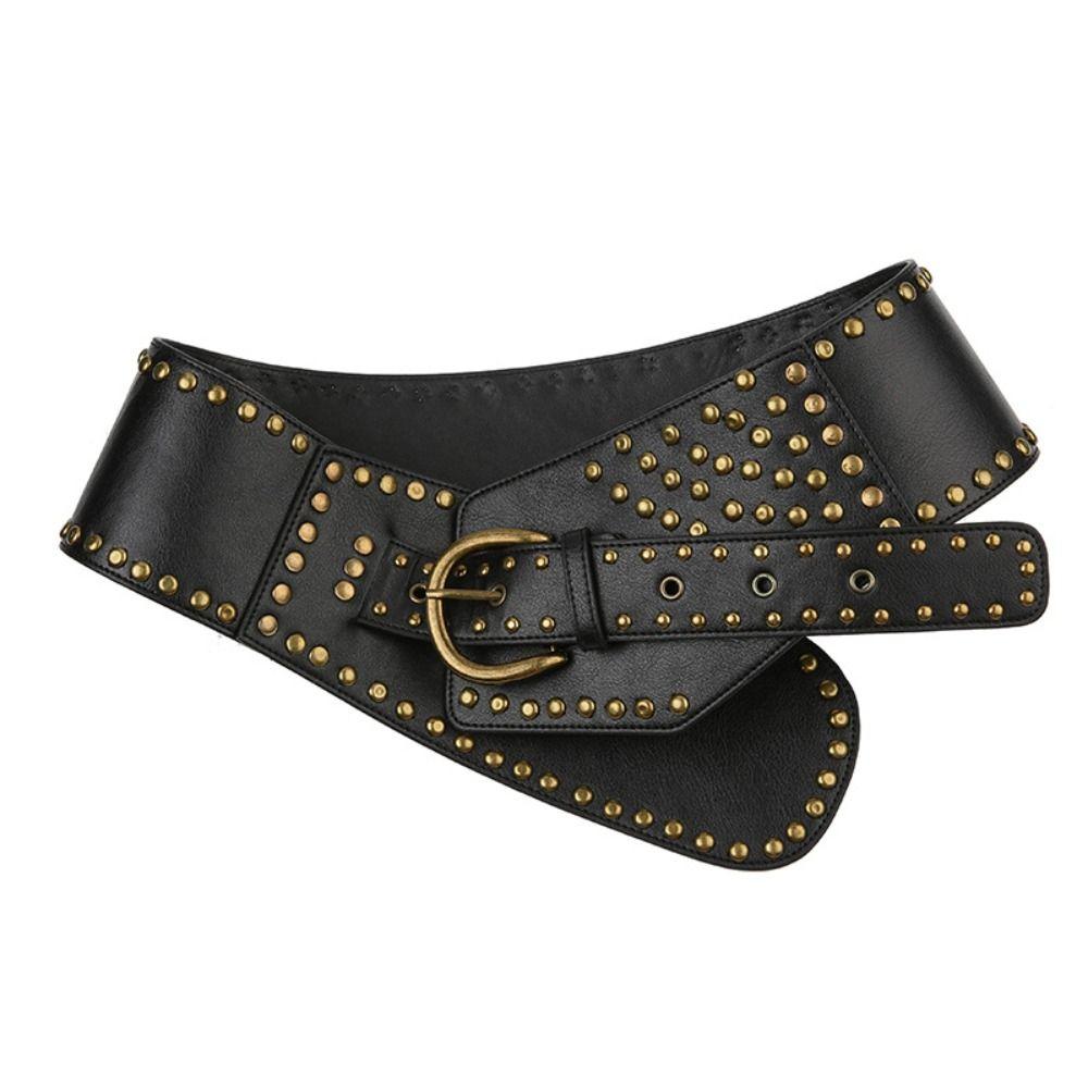 NatonVigo Leren riem in punkstijl, chique brede riem, vintage holle riem, dames goud