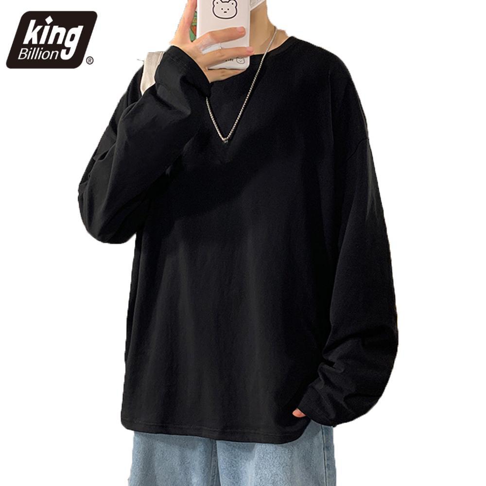 King Billion 100% Katoen Oversize Heren Dames T-shirt Man Lange mouwen Pure Kleur Heren t-shirt T-shirts Voor Mannen Vrouwen Tops S grijze kleur