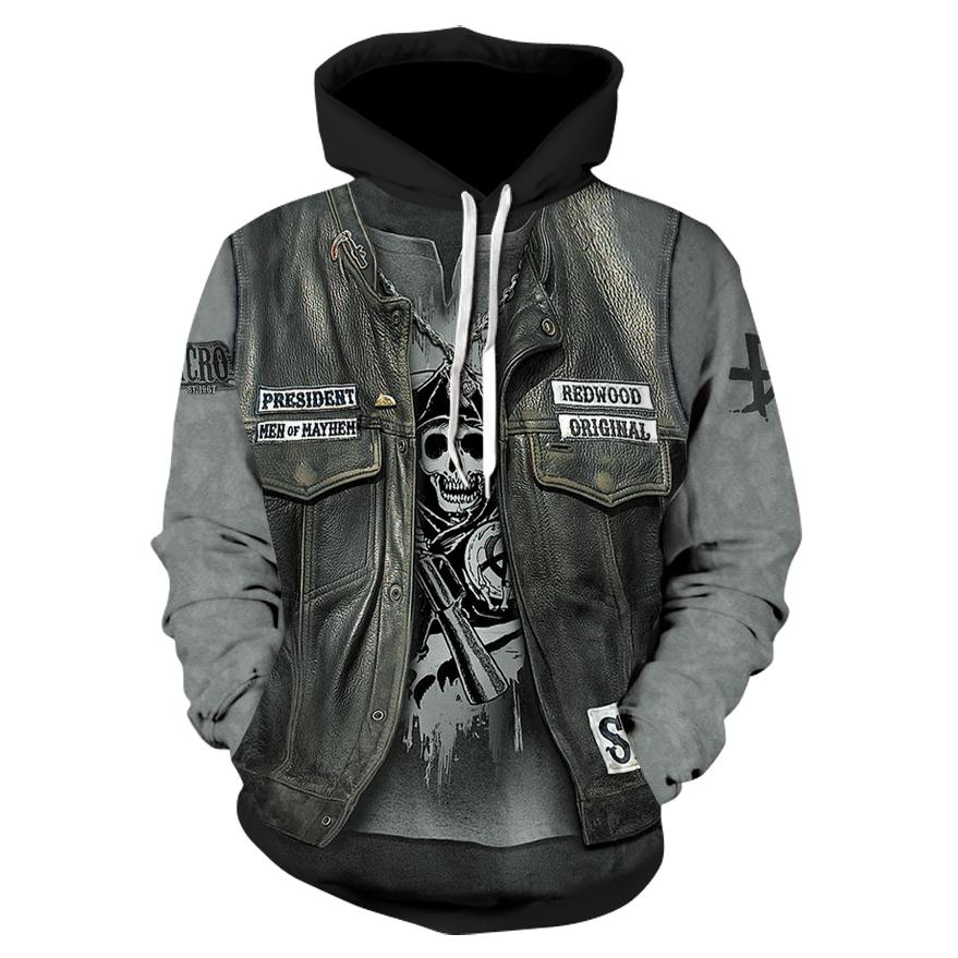 TIP723 Lente Herfst Gothic Skull Hoodie Heren Hiphop Sweatshirt Dunne 3D Print Nep Denim Jas Schedel Capuchon Lange Mouw Trui 4XL