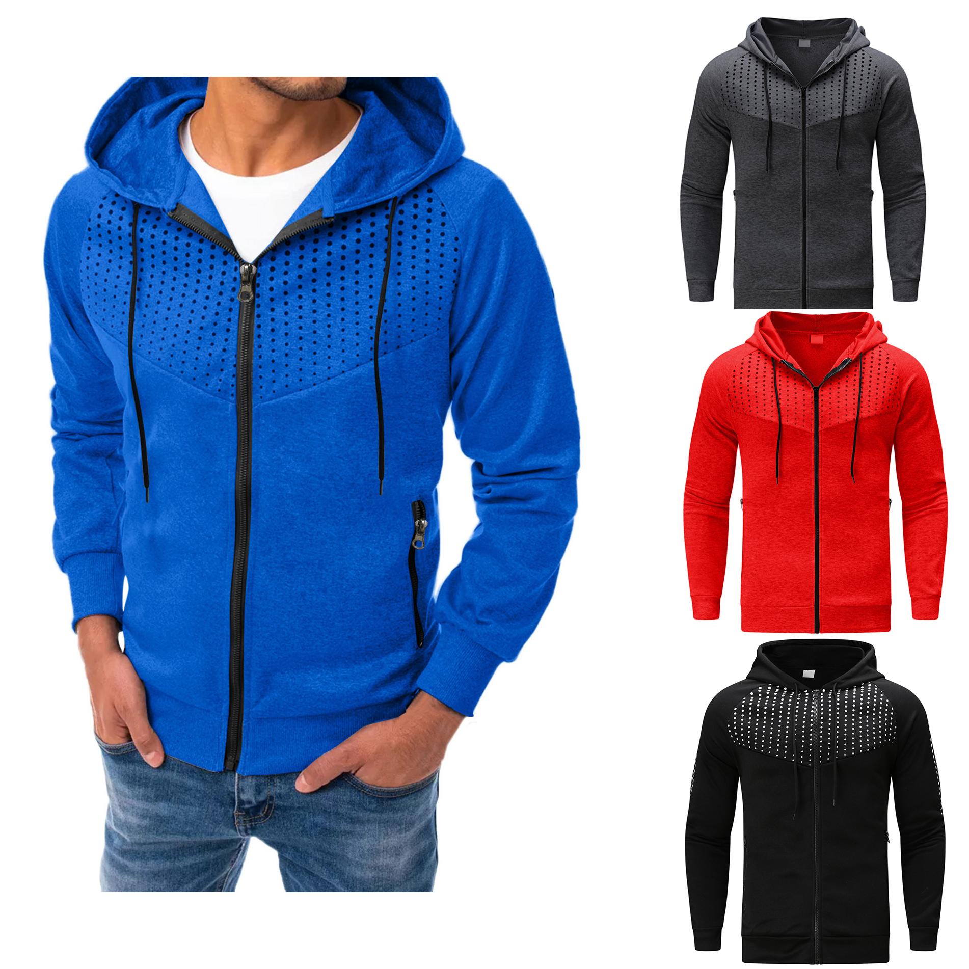 HerSight Herfst Winter Mannen Sweatshirt Met Lange Mouwen Polka Dot Print Capuchon Met Rits Zak Casual Hoodie Heren Sportjassen XXXL donkergrijze kleur