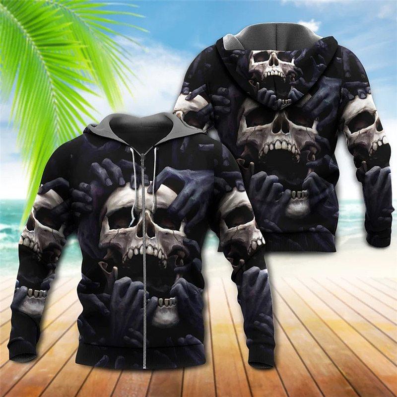 Nihao Schedel Rits Hoodie Voor Mannen Sweatshirt Zip Top 3D Print Herfst Winter Lange Mouw Vintage Jas Mode Heren Oversize Kleding 4XL