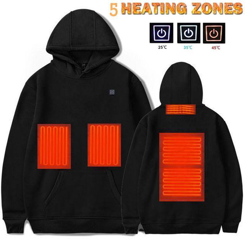 NIUBI Supermarket 5 gebieden verwarmde hoodie Heren USB verwarmde jas Hoodies Verwarming Hoodies USB Verwarming Truien Dames sweatshirt met capuchon Oversized verwarmde kleding S zwart