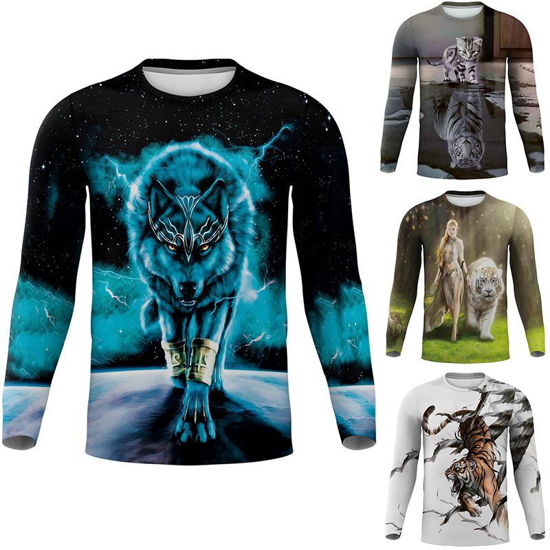 3D Custom Clothing Mode Heren O-hals T-shirt met lange mouwen Grappig kleurrijk geometrisch Casual T-shirt voor heren 8XL grijs