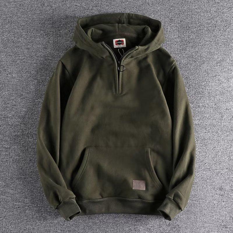 NIUBI Supermarket Casual sweatshirt heren verdikt sweatshirt effen kleur herfst winter hoodie losse sport met ritssluiting elastische zak warm stijlvol M 45-55kg