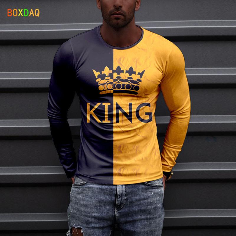 ETST 03 Heren T-shirt KING 3D Print T-shirt Herfst Lange Mouw O-hals Straat Hip Hop All-match Tops Mode Oversized 5XL 6XL Heren Tops 6XL