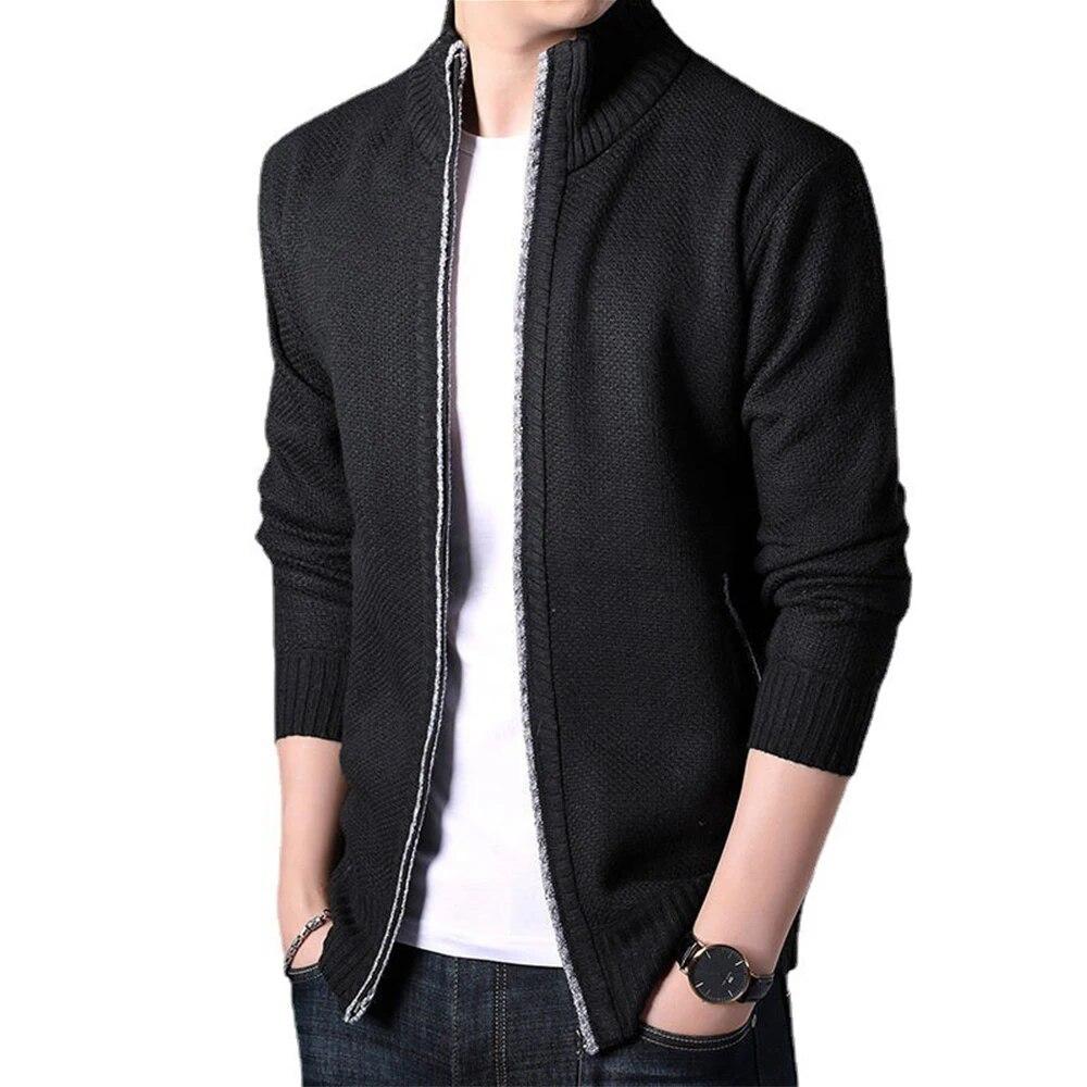 KING BILLION Winter dikke gebreide herentrui jas off white lange mouwen vest fleece volledige rits mannelijke casual plus size kleding voor de herfst US XXXL 100-110KG wijn