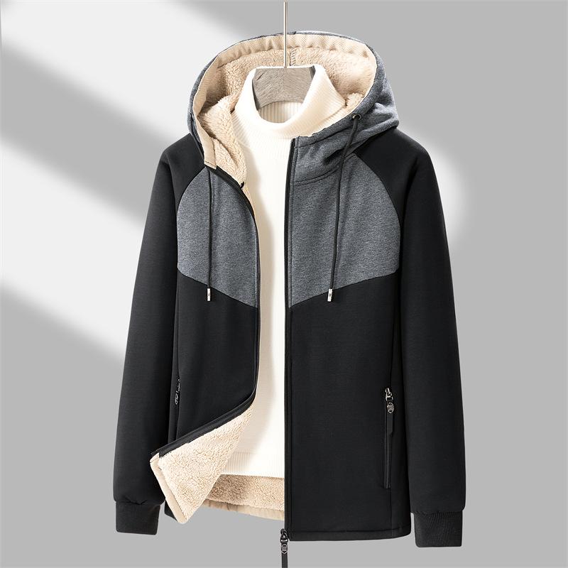 MIO-Fashion Winddichte, met fleece gevoerde jas voor heren, winter en herfst, met capuchon Warm ademend sweatshirt met sherpavoering en rits Comfortabele jassen met lange mouwen voor heren 6XL
