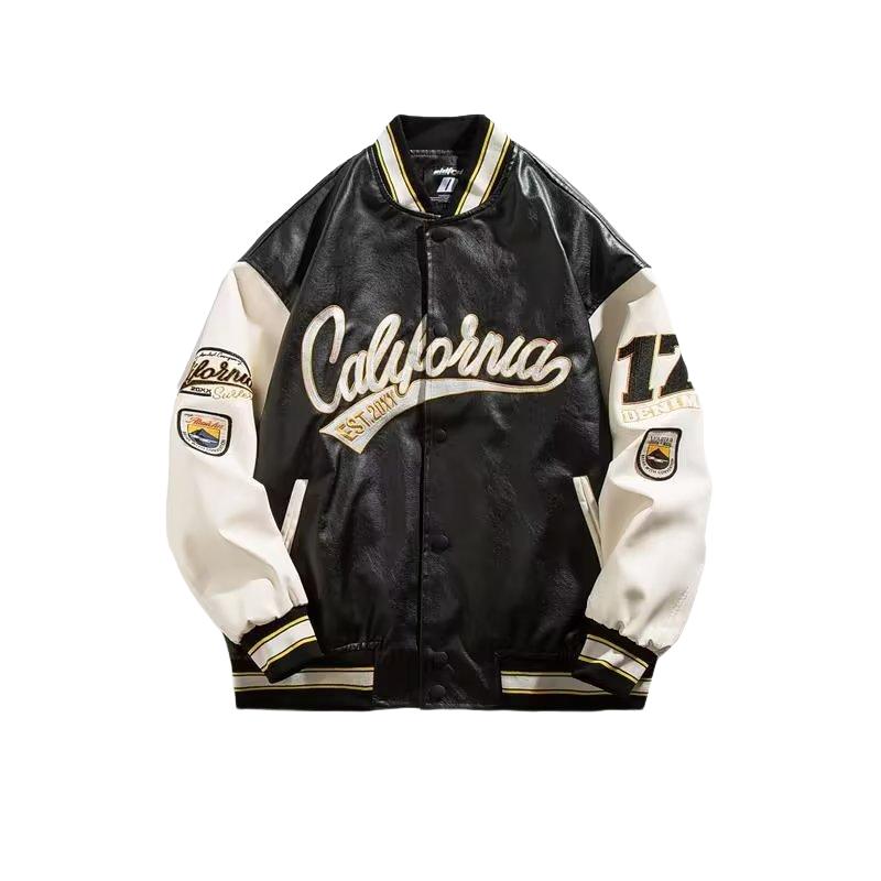 VIYOO 2024 Lente en herfst brief Nieuwe Amerikaanse mode Harajuku retro jas Heren hiphop losse straat sportjas Heren M-2XL XXL zwart