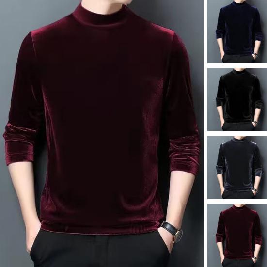 CF44AG Mannen herfst lente top dunne halfhoge kraag effen kleur warm zacht casual lange mouw fluwelen elastische trui slim fit T-shirt mannelijke kleding XL blauw