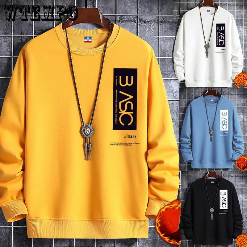 WTEMPO Mode herensweater met ronde hals, knappe print, verdikking, warm sweatshirt XXXXL geel