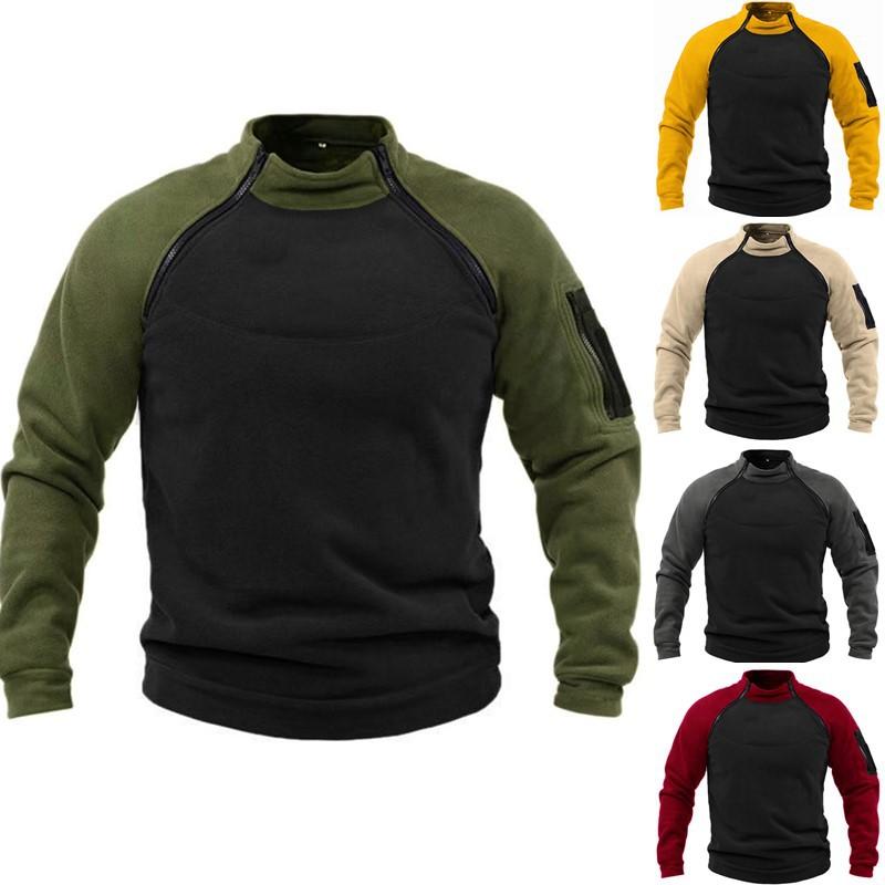 MAITA Elite Fashions Staande kraag voor heren, kleur bijpassende trui, trui, outdoor thermische isolatie, tactisch dieptepunt 4XL bruin