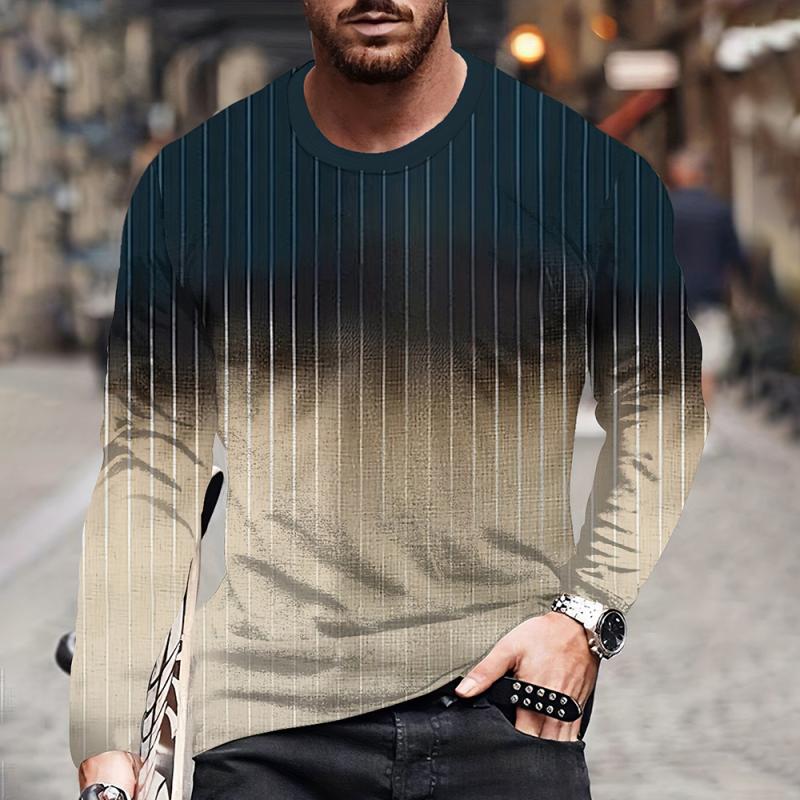 ETST 007 Color Blocking Driedimensionale bedrukking Heren Herfst en Winter Losse ronde hals Lange mouwen Casual overhemd Oversized Retro Kleding 6XL