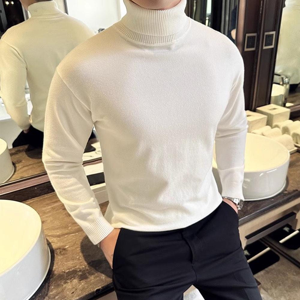 King Billion Koreaanse Trend Herfst Winter Truien Heren Truien Fleece Voering Turtleneck Gebreide Sweatshirt Warme Onderkant Shirts M wit