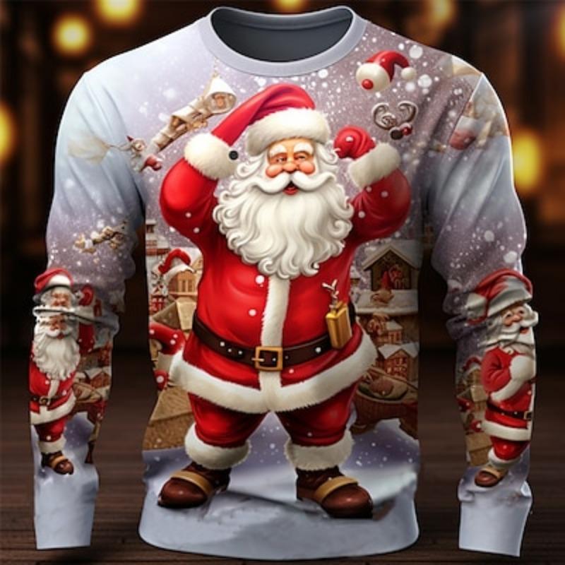 ETST WENDY 005 Grafische Kerstman Mode Casual Heren 3D Print T-shirt T-shirt Kerst T-shirt Lange Mouw Ronde Hals Shirt Lente Herfst Kleding 5XL