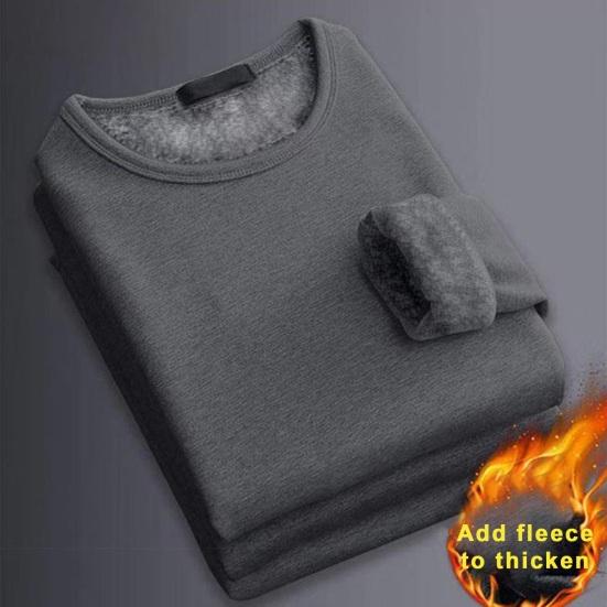 DILLER Heren herfst winter shirt verdikt pluche warm zacht O-hals elastische lange mouw effen kleur trui plus maat dagelijks dieptepunt top ondergoed 2XL marineblauwe kleur