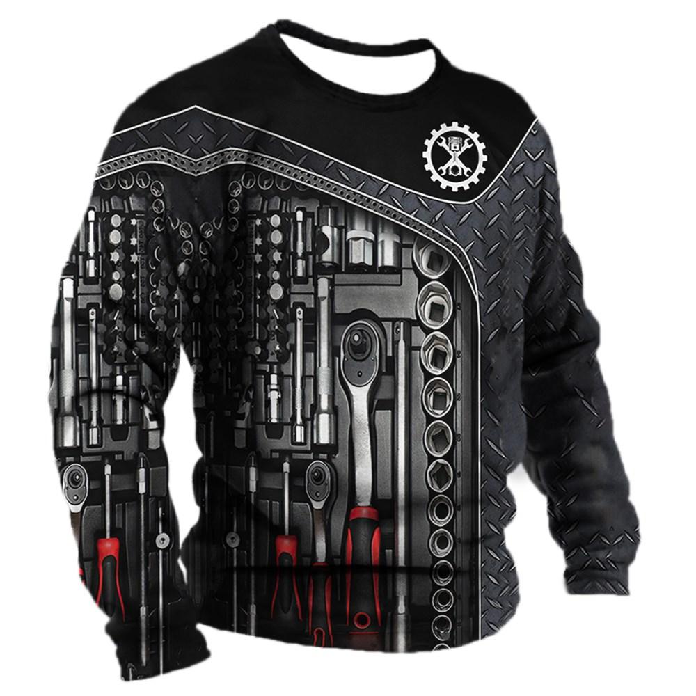 ETST 07 Heren T-shirt met lange mouwen, mechaniek, grafische 3D-print, top, herfst, vintage T-shirt, T-shirts, kleding, casual, sport, herentrui 3XL