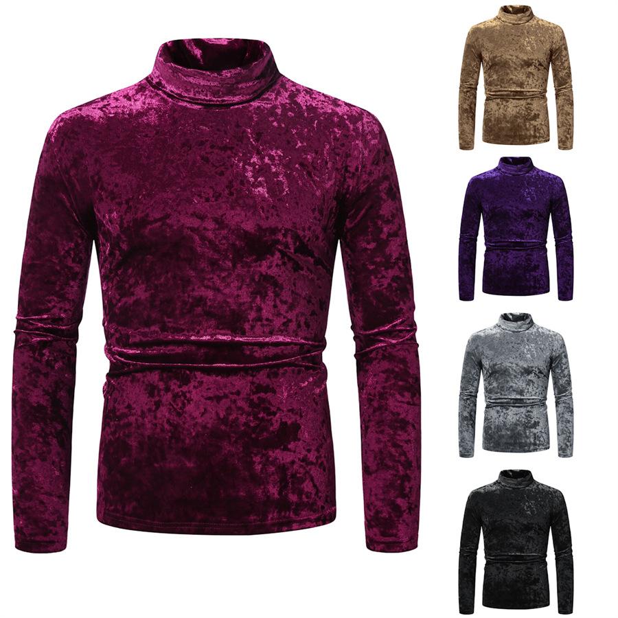 CHARM CLOTHINGS Nieuwe lange mouwen effen kleur T-shirt heren Europees, Amerikaans heren herfst en winter coltrui suède onderkant shirt heren XXL zwart