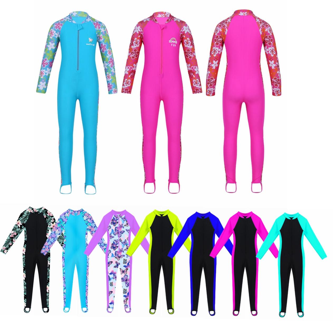 IEFiEL Kinderen eendelig zwempak met lange mouwen, unisex meisjes badmode, Rush Guard badmode wetsuit 8-10 Years helder roze