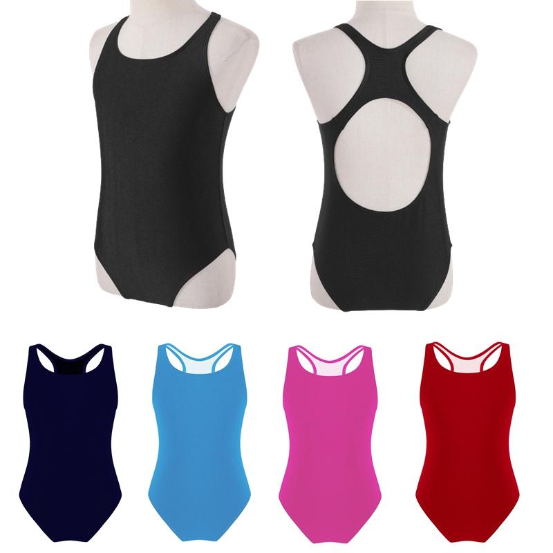RUNQHUI Eendelige mouwloze racer sleutelgatrug stretchy zwemjumpsuit kindermeisjes badmode strand zwembadfeest 14-16 Years marineblauwe kleur