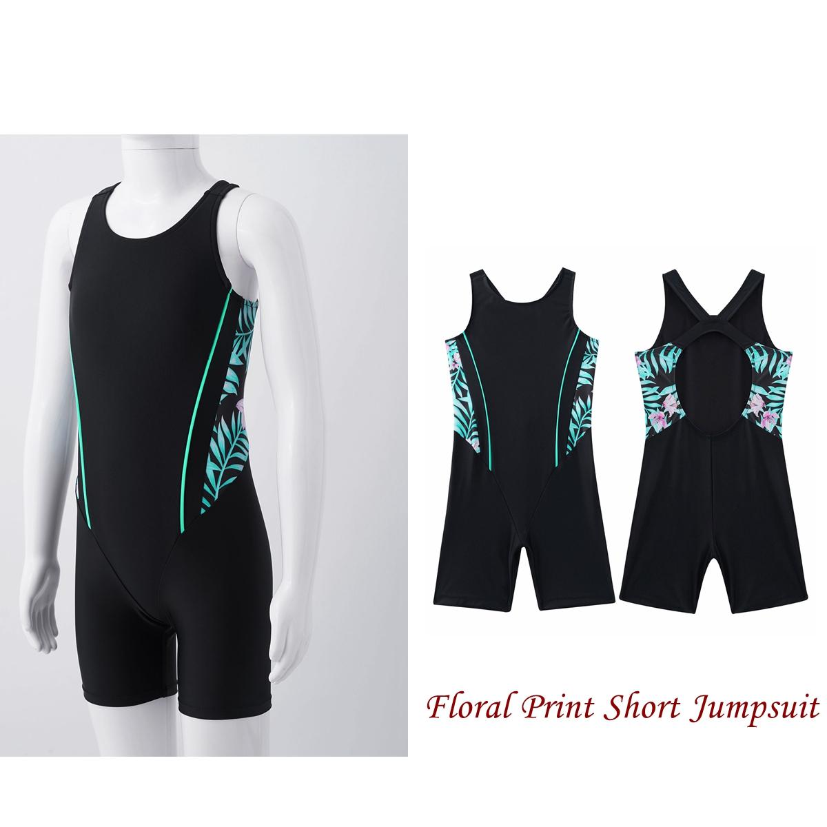 RUNQHUI Zwempak met open rug voor meisjes Sporttraining Competitie Zwempak voor kinderen 11-12 Years mintgroene kleur/zwart