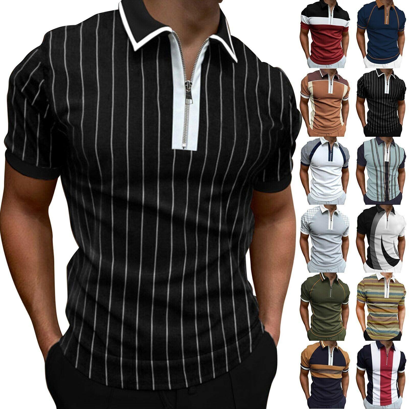 ForYourBeauty Heren poloshirt met korte mouwen en opstaande kraag Golfkleding Heren polo casual T-shirts S