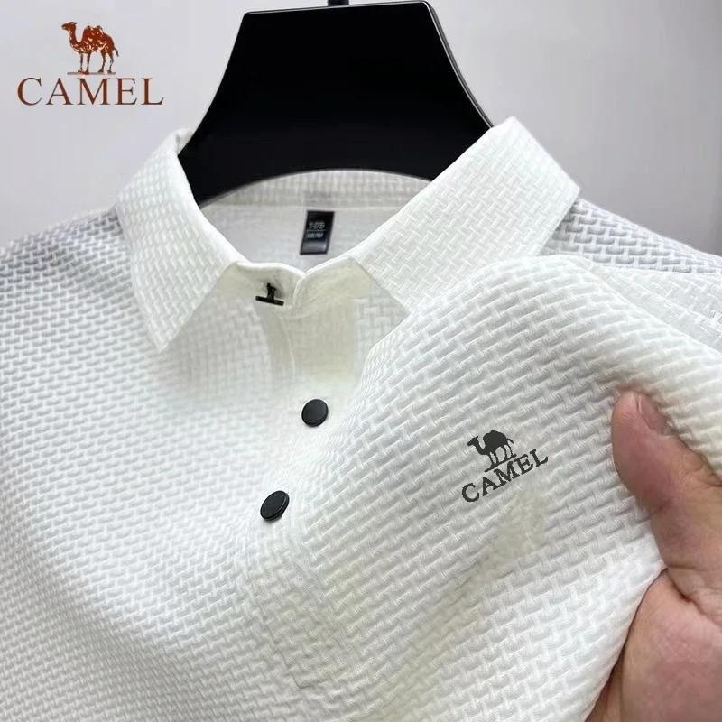 Camel High End Geborduurde  Ice Silk Elastische Polo Shirt Nieuwe Zomer T-shirt Mode Ademende Zakelijke Korte Mouw Luxe Top 2XL kaki
