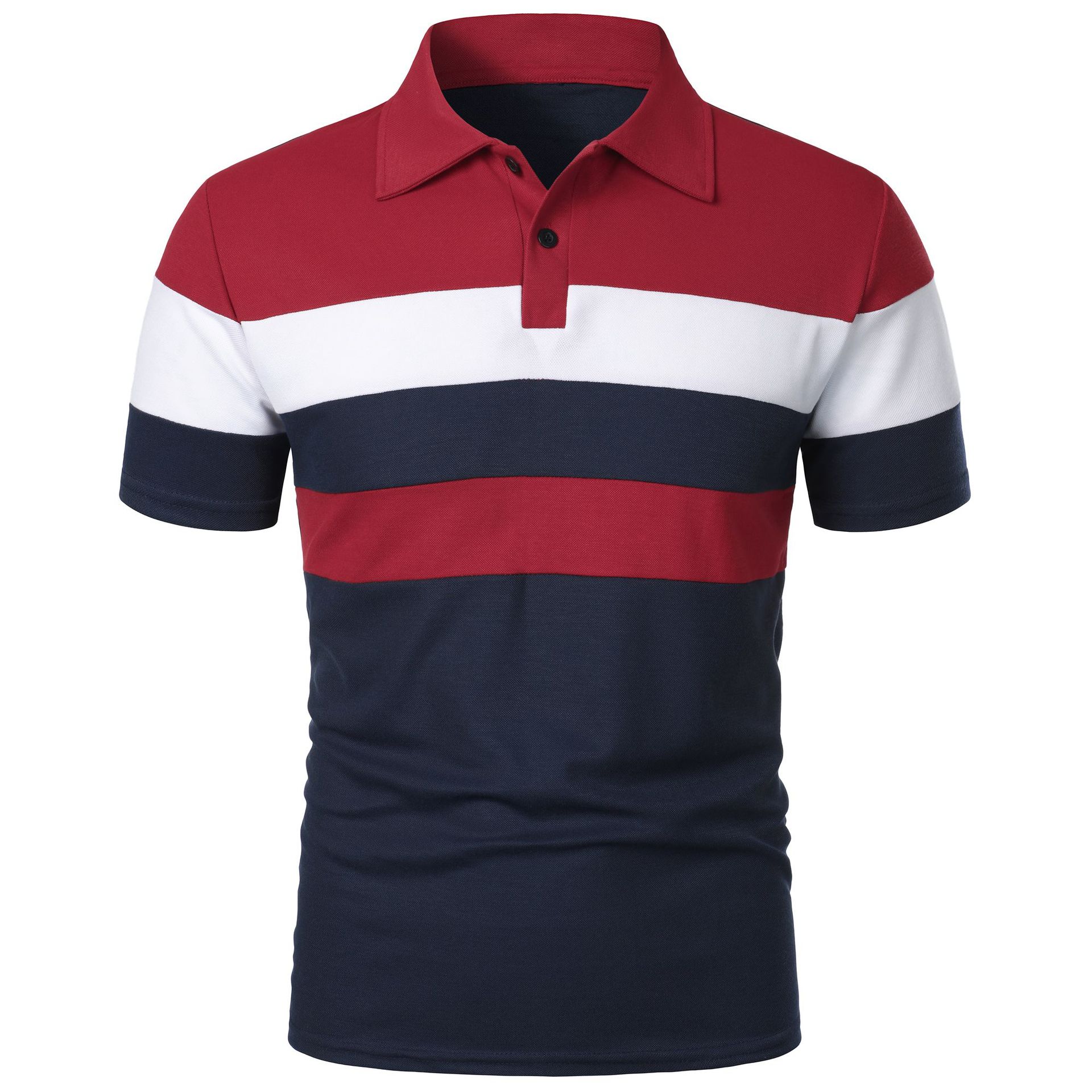 Exquisite men clothing Large Size Men's Summer Short Sleeve Top Turn Down Collar T-Shirt Fashion Stripeed Color Block Design Polo Shirt XL zwart
