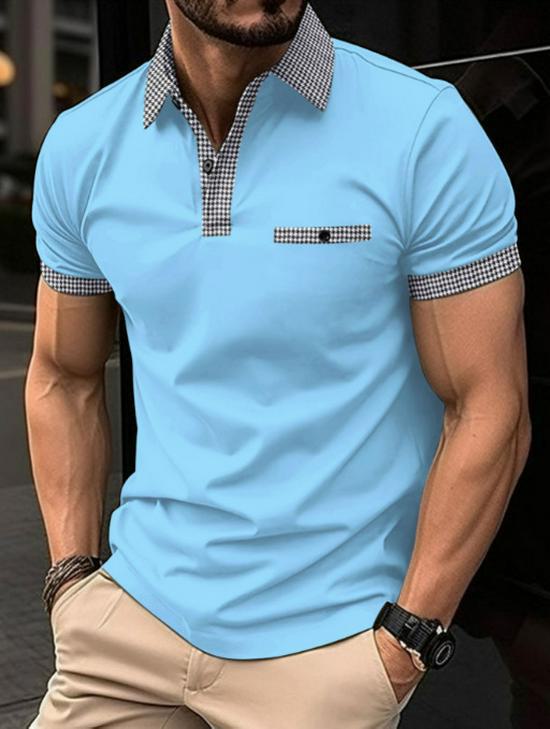 Top Men Wardrobe 2023 Europees & Amerikaans Geruit Heren Sportpoloshirt 3XL blauw